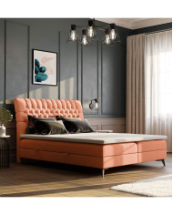 Łóżko kontynentalne Molly 160x200 cm, tapicerowane, materac, pojemnik, topper, LAVERTO