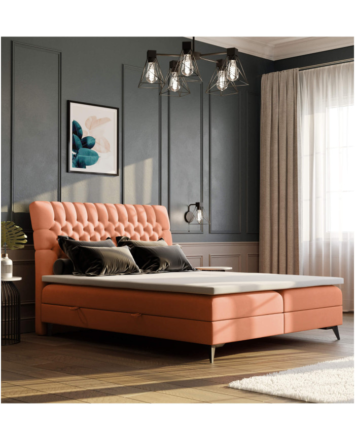 Łóżko kontynentalne Molly 180x200 cm, tapicerowane, materac, pojemnik, topper, LAVERTO