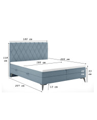 Łóżko kontynentalne Milo 200x200 cm, tapicerowane, materac, pojemnik, topper, LAVERTO