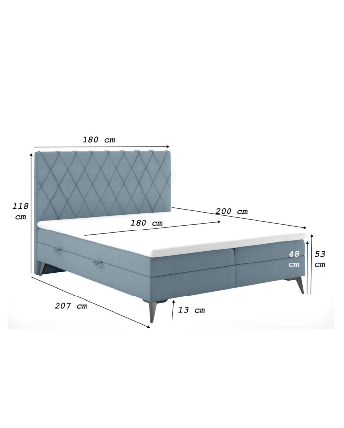 Łóżko kontynentalne Milo 120x200 cm, tapicerowane, materac, pojemnik, topper, LAVERTO
