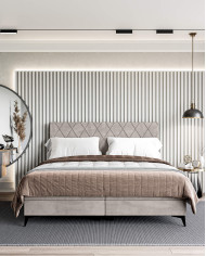 Łóżko kontynentalne Milo 140x200 cm, tapicerowane, materac, pojemnik, topper, LAVERTO