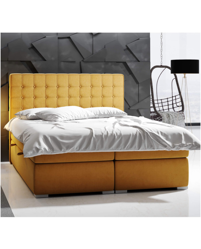 Łóżko kontynentalne Carlo 140x200 cm, tapicerowane, materac, pojemnik, topper, LAVERTO
