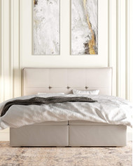 Łóżko kontynentalne Carre 200x200 cm, tapicerowane, materac, pojemnik, topper, LAVERTO