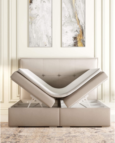 Łóżko kontynentalne Carre 140x200 cm, tapicerowane, materac, pojemnik, topper, LAVERTO