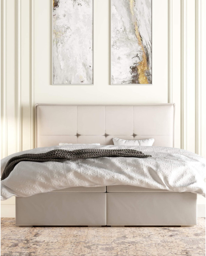 Łóżko kontynentalne Carre 140x200 cm, tapicerowane, materac, pojemnik, topper, LAVERTO