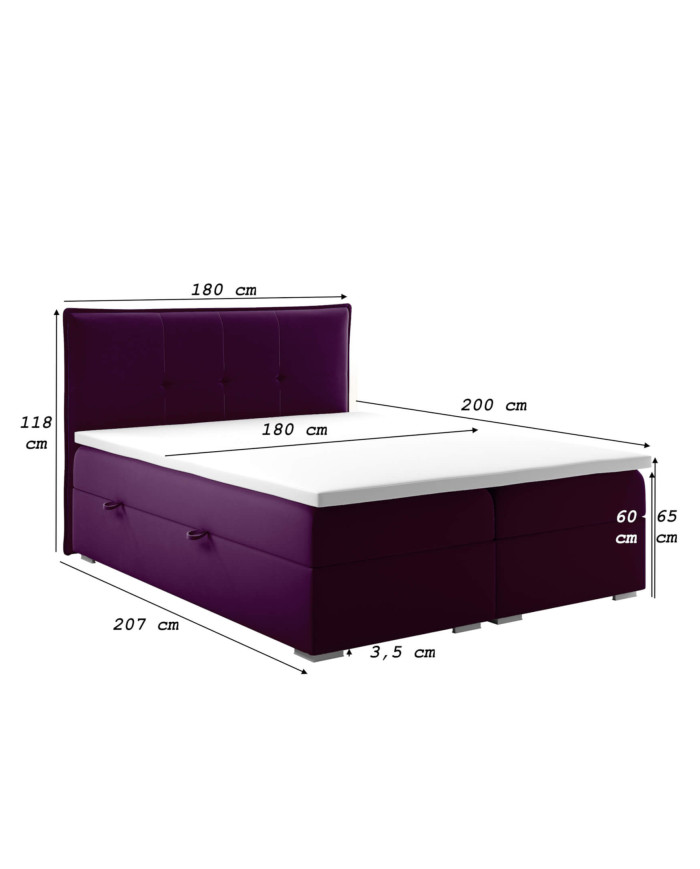 Łóżko kontynentalne Carre 180x200 cm, tapicerowane, materac, pojemnik, topper, LAVERTO