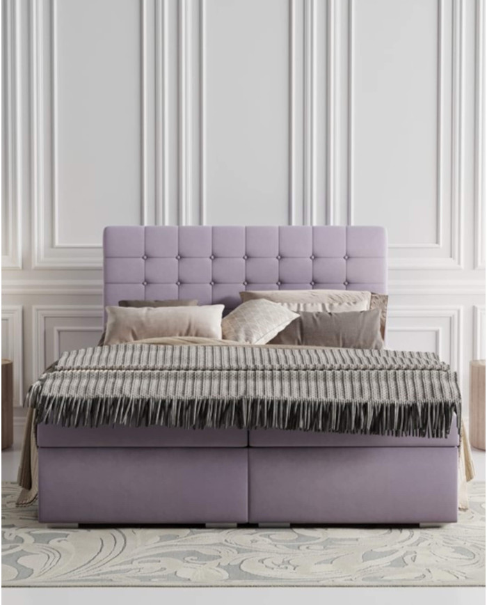 Łóżko kontynentalne Claudia 200x200 cm, tapicerowane, materac, pojemnik, topper, LAVERTO