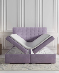 Łóżko kontynentalne Claudia 200x200 cm, tapicerowane, materac, pojemnik, topper, LAVERTO