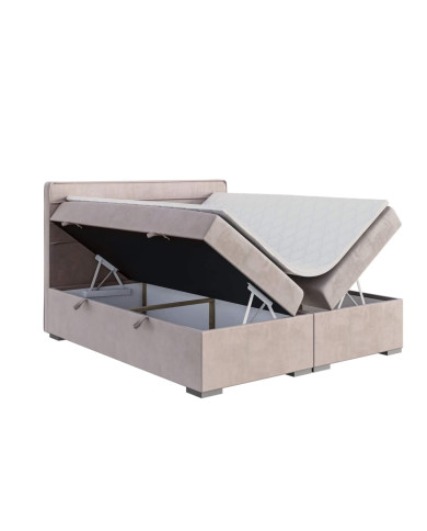 Łóżko kontynentalne Beneti 200x200 cm, tapicerowane, materac, pojemnik, topper, LAVERTO