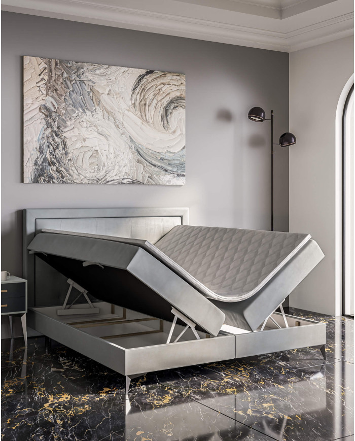 Łóżko kontynentalne Hugo 140x200 cm, tapicerowane, materac, pojemnik, topper, LAVERTO