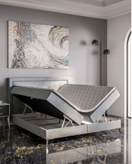 Łóżko kontynentalne Hugo 140x200 cm, tapicerowane, materac, pojemnik, topper, LAVERTO