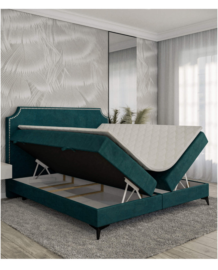 Łóżko kontynentalne Lea 200x200 cm, tapicerowane, materac, pojemnik, topper, LAVERTO