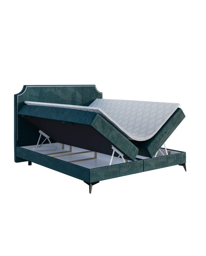 Łóżko kontynentalne Lea 180x200 cm, tapicerowane, materac, pojemnik, topper, LAVERTO