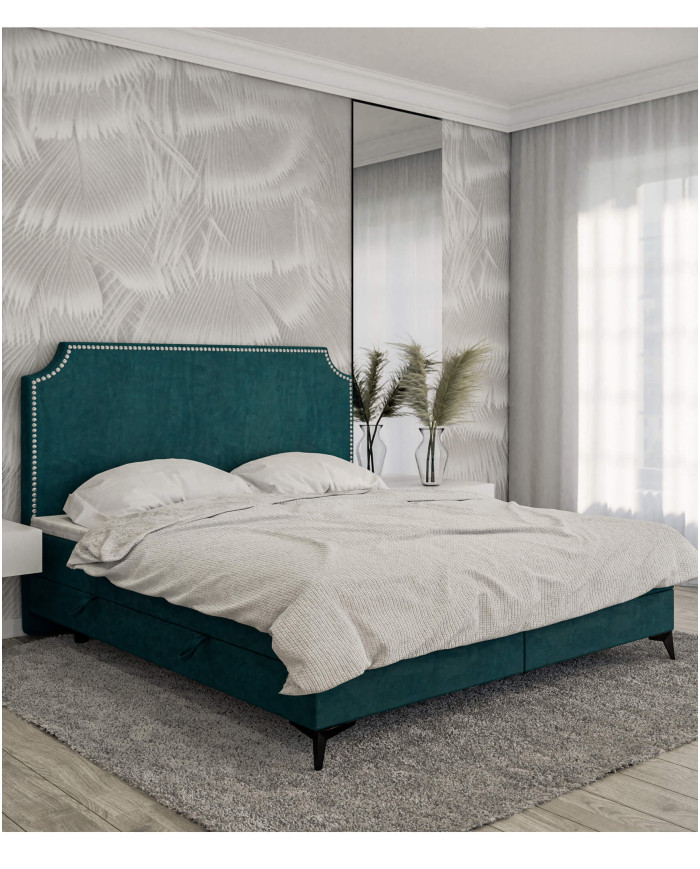 Łóżko kontynentalne Lea 140x200 cm, tapicerowane, materac, pojemnik, topper, LAVERTO