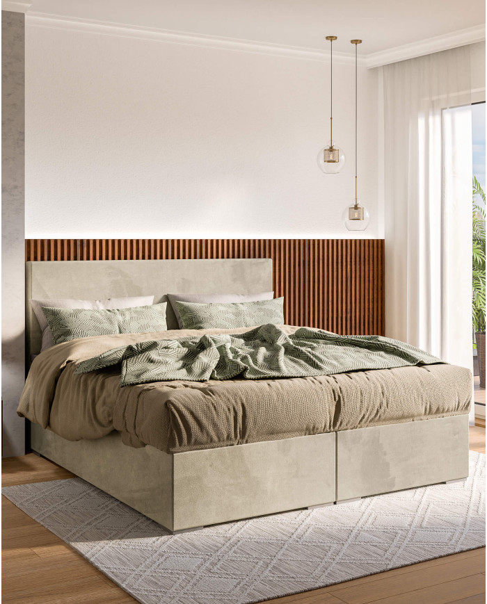 Łóżko kontynentalne Lemo 120x200 cm, tapicerowane, materac, pojemnik, topper, LAVERTO