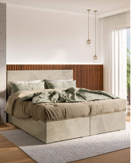 Łóżko kontynentalne Lemo 140x200 cm, tapicerowane, materac, pojemnik, topper, LAVERTO
