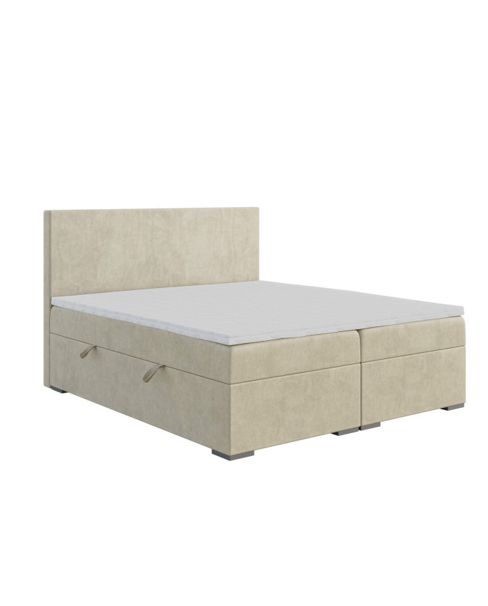 Łóżko kontynentalne Lemo 200x200 cm, tapicerowane, materac, pojemnik, topper, LAVERTO