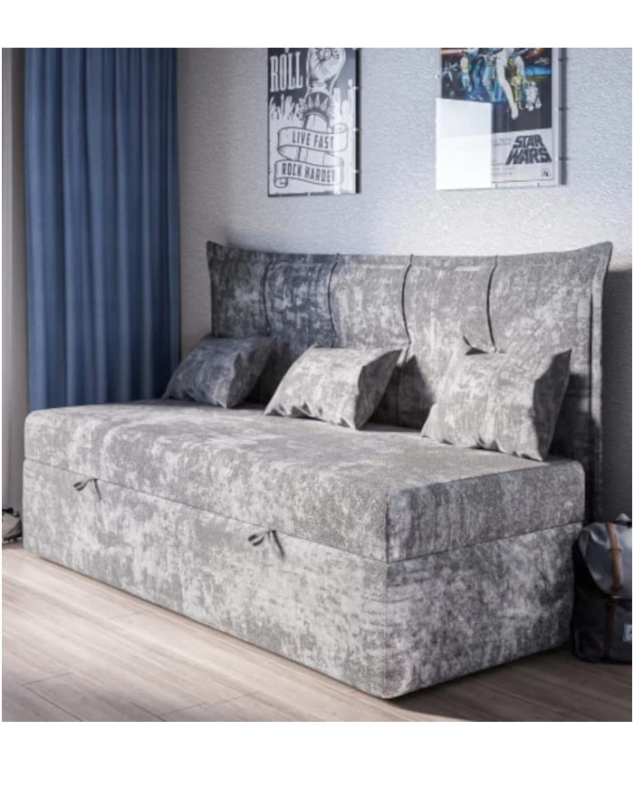 Łóżko kontynentalne Bench 90x200 cm, tapicerowane, materac, pojemnik, topper, LAVERTO