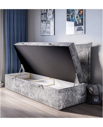 Łóżko kontynentalne Bench 90x200 cm, tapicerowane, materac, pojemnik, topper, LAVERTO