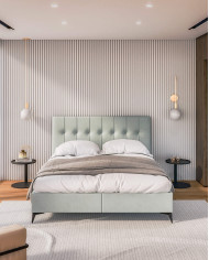 Łóżko kontynentalne Line 120x200 cm, tapicerowane, materac, pojemnik, topper, LAVERTO