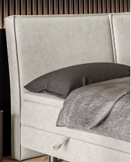 Łóżko kontynentalne Lolly 140x200 cm, tapicerowane, materac, pojemnik, topper, LAVERTO