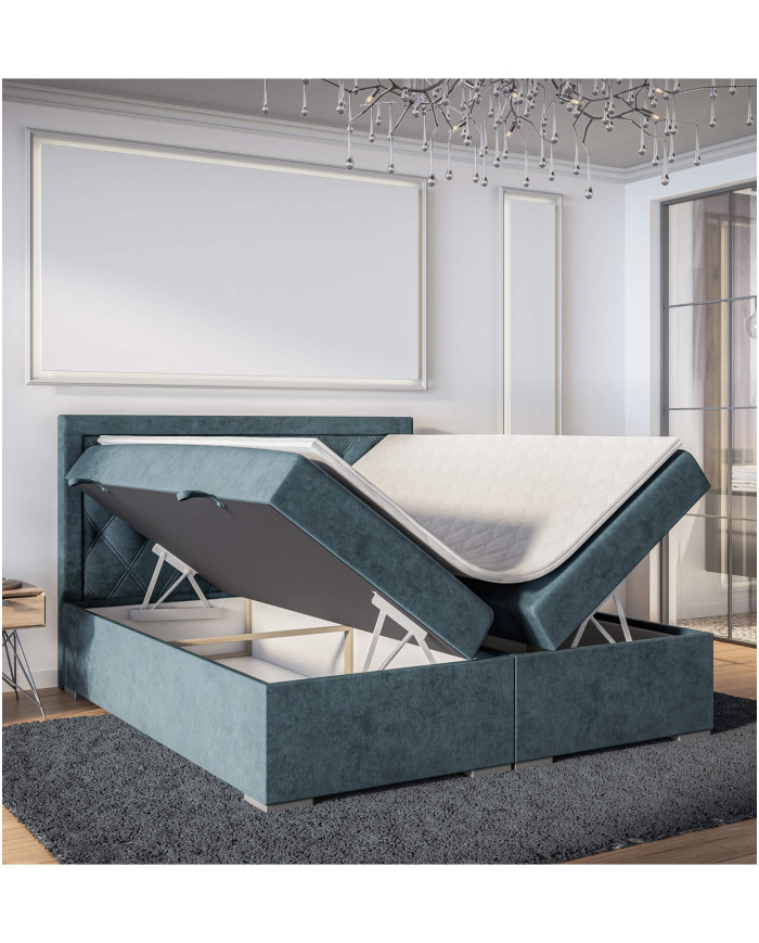 Łóżko kontynentalne Max 120x200 cm, tapicerowane, materac, pojemnik, topper, LAVERTO