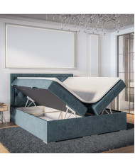 Łóżko kontynentalne Max 120x200 cm, tapicerowane, materac, pojemnik, topper, LAVERTO