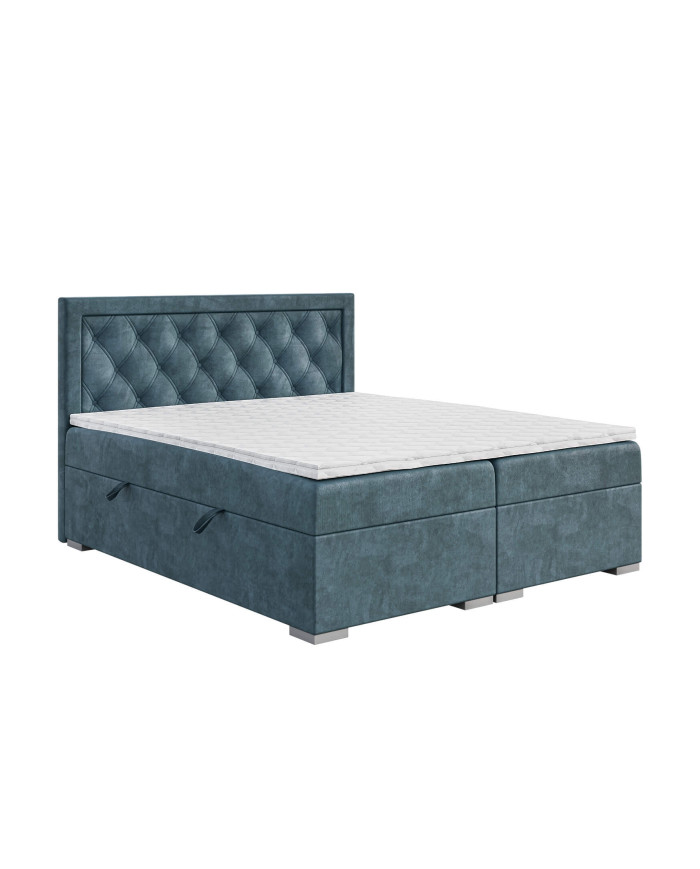 Łóżko kontynentalne Max 140x200 cm, tapicerowane, materac, pojemnik, topper, LAVERTO