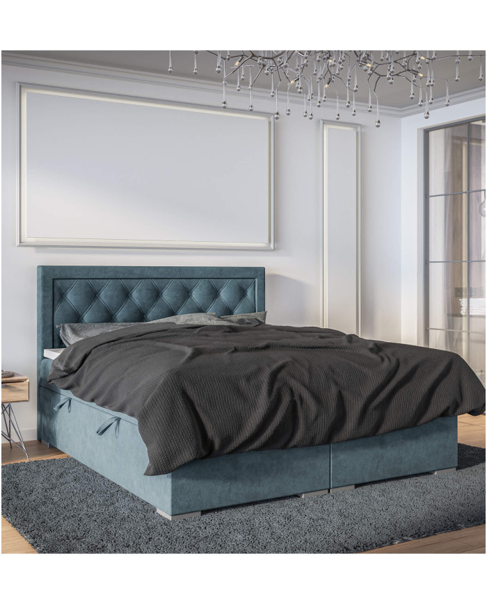 Łóżko kontynentalne Max 140x200 cm, tapicerowane, materac, pojemnik, topper, LAVERTO