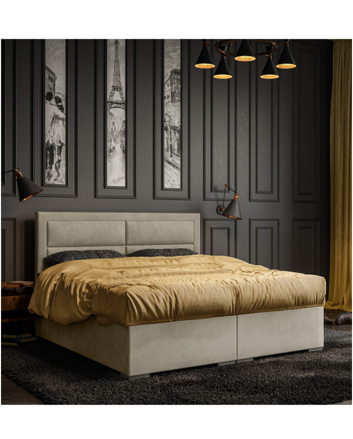 Łóżko kontynentalne Merida 140x200 cm, tapicerowane, materac, pojemnik, topper, LAVERTO