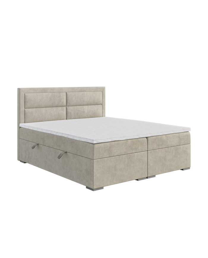 Łóżko kontynentalne Merida 180x200 cm, tapicerowane, materac, pojemnik, topper, LAVERTO