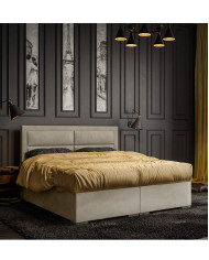 Łóżko kontynentalne Merida 200x200 cm, tapicerowane, materac, pojemnik, topper, LAVERTO