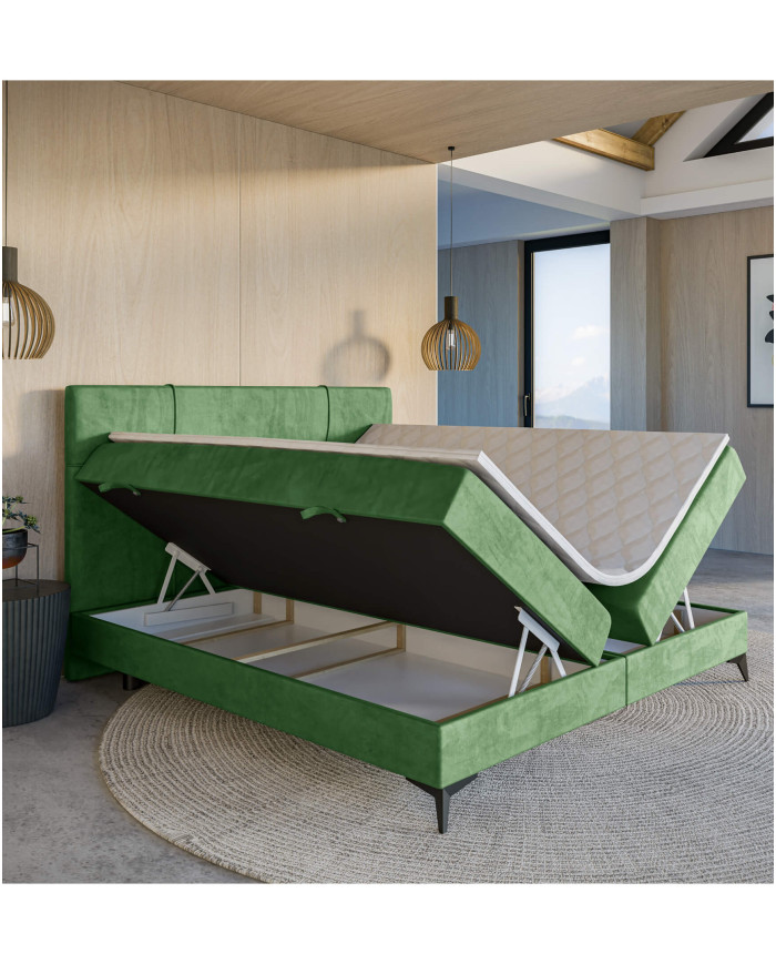 Łóżko kontynentalne Nala 180x200 cm, tapicerowane, materac, pojemnik, topper, LAVERTO