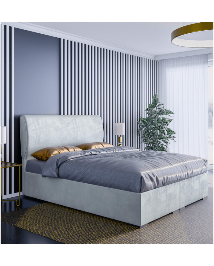 Łóżko kontynentalne Sandi 180x200 cm, tapicerowane, materac, topper, pojemnik, LAVERTO