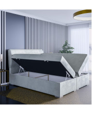 Łóżko kontynentalne Sandi 180x200 cm, tapicerowane, materac, topper, pojemnik, LAVERTO