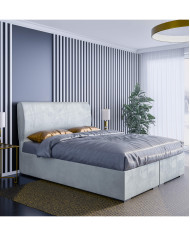 Łóżko kontynentalne Sandi 120x200 cm, tapicerowane, materac, pojemnik, topper, LAVERTO
