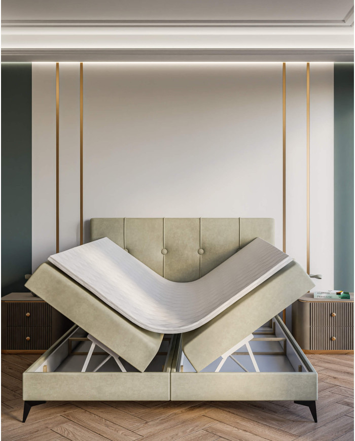 Łóżko kontynentalne Rosa 180x200 cm, tapicerowane, materac, pojemnik, topper, LAVERTO