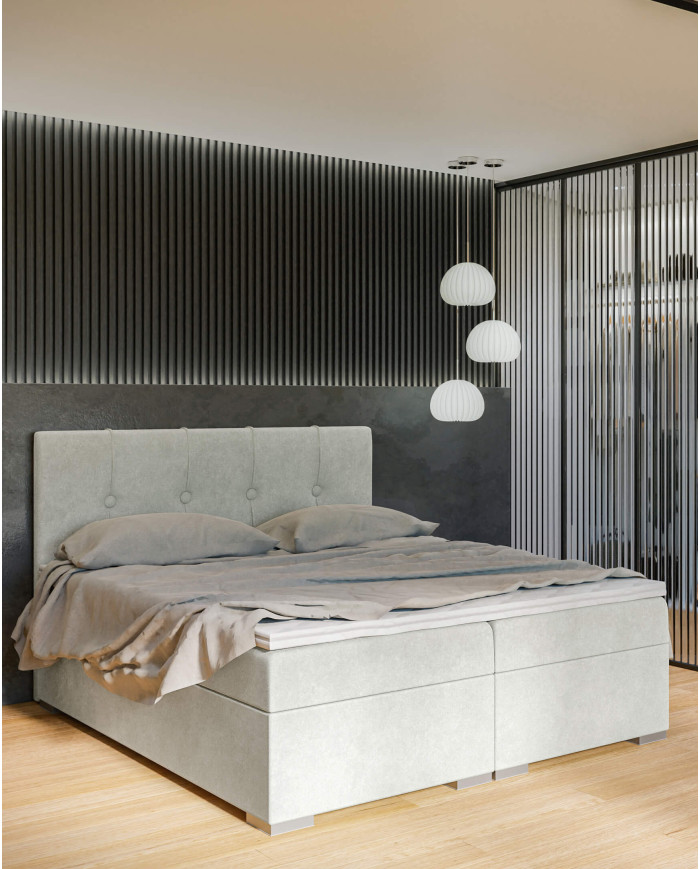 Łóżko kontynentalne Rule 160x200 cm, tapicerowane, materac, pojemnik, topper, LAVERTO