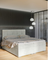 Łóżko kontynentalne Rule 160x200 cm, tapicerowane, materac, pojemnik, topper, LAVERTO