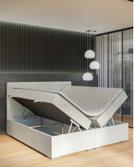 Łóżko kontynentalne Rule 200x200 cm, tapicerowane, materac, pojemnik, topper, LAVERTO