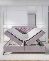 Łóżko kontynentalne Luiza 200x200 cm, tapicerowane, materac, pojemnik, topper, LAVERTO