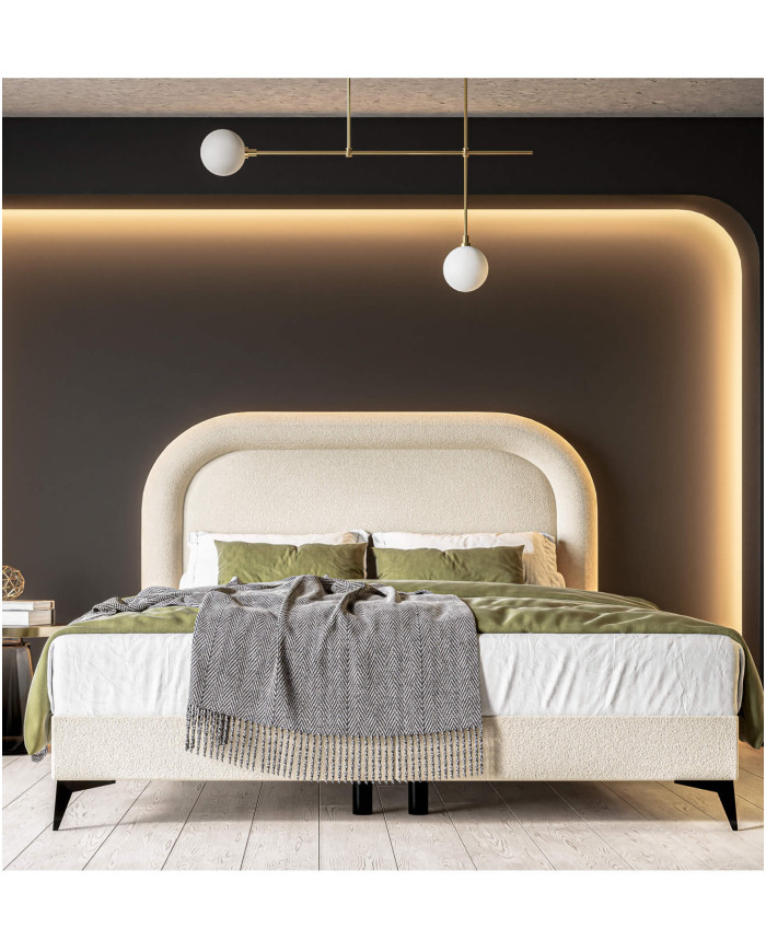 Łóżko kontynentalne Mela 120x200 cm, tapicerowane, materac, pojemnik, topper, LAVERTO