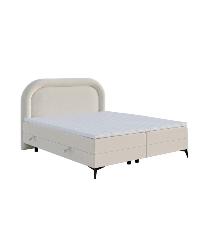 Łóżko kontynentalne Mela 200x200 cm, tapicerowane, materac, pojemnik, topper, LAVERTO