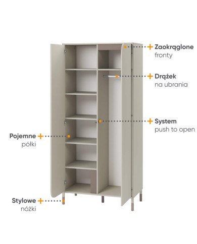 Szafa Harmony HR-01, dwudrzwiowa, półki, drążek wieszakowy, kaszmir/ truflowy, LENART Szafa Harmony HR-01, dwudrzwiowa, półki, drążek wieszakowy, kaszmir/ truflowy, LENART