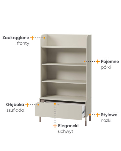 Regał Harmony HR-02, półki, szuflada, kaszmir/ truflowy, LENART Regał Harmony HR-02, półki, szuflada, kaszmir/ truflowy, LENART