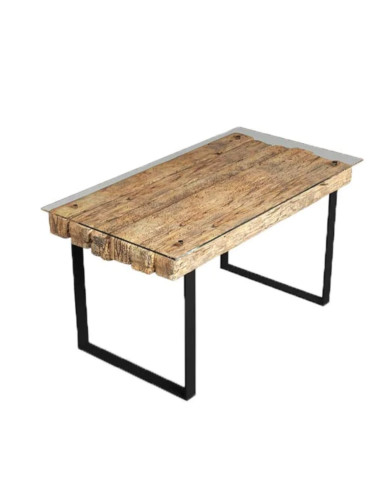 Stół prostokątny Aleppo 140, metalowe nogi, hartowane szkło, drewno lite, rozbiórkowe, 140/78/80 cm, REMORSE Stół prostokątny Aleppo 140, metalowe nogi, hartowane szkło, drewno lite, rozbiórkowe, 140/78/80 cm, REMORSE