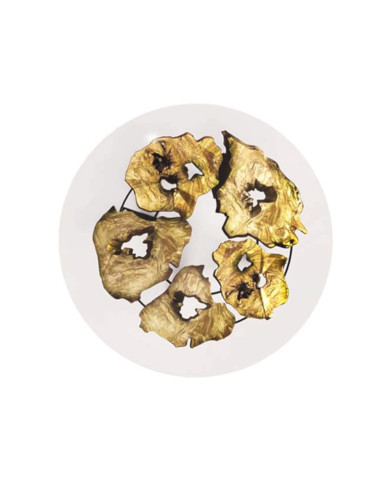 Stół okrągły Oliwka Ø 150, metalowe nogi, hartowane szkło, drewno oliwne, 150/82/150 cm, REMORSE