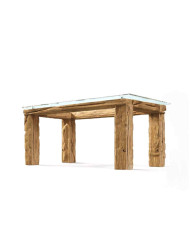 Stół prostokątny Monolit 160, hartowane szkło, drewno lite, rozbiórkowe,160/82/90 cm, REMORSE