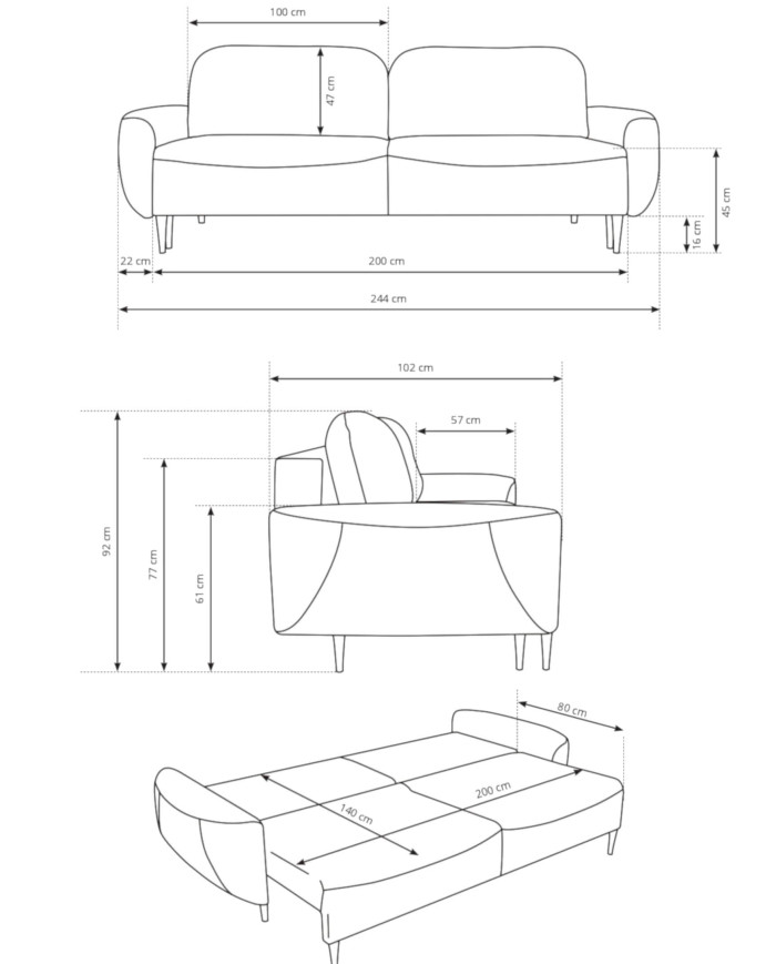 Sofa Boho, funkcja spania, pojemnik, Laski Meble