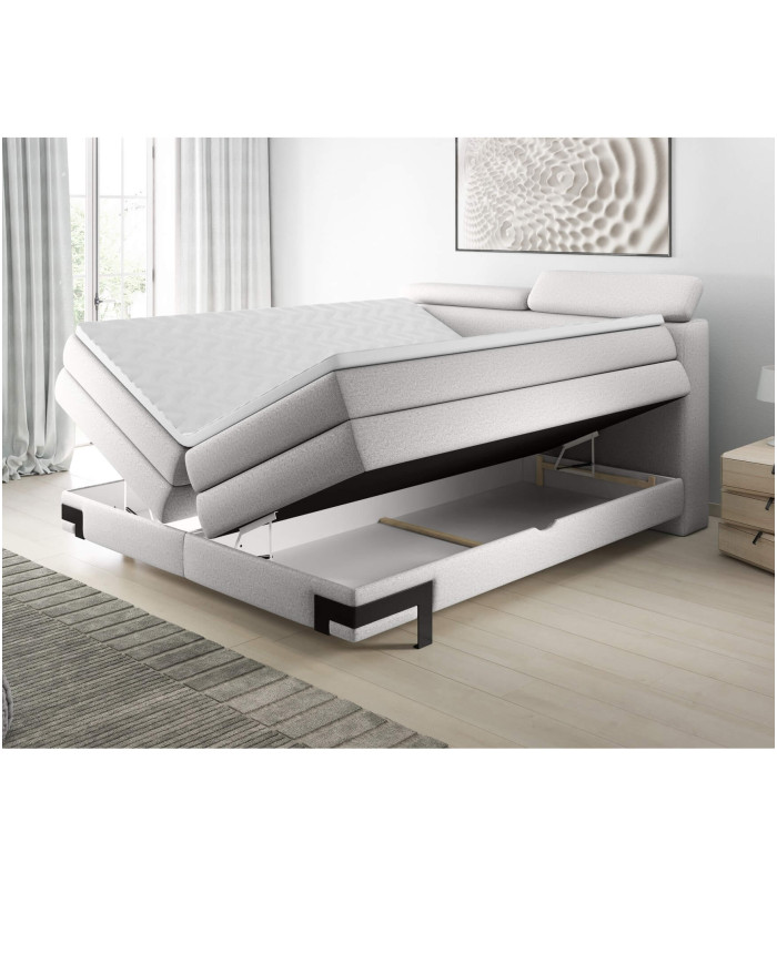 Łóżko kontynentalne Kano 160x200,tapicerowane, materace, pojemniki, regulowane zagłówki-4